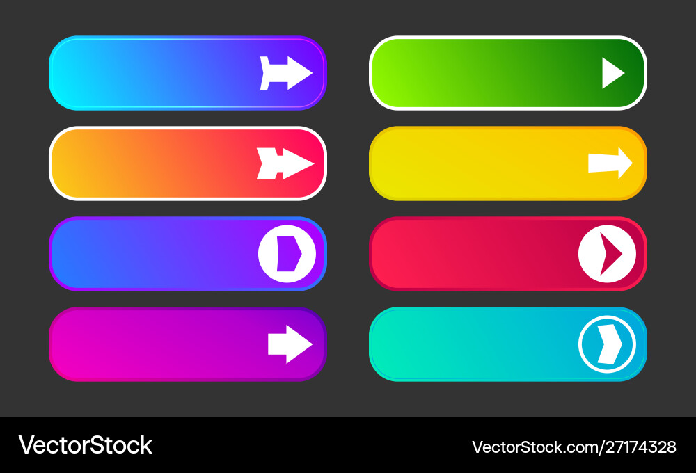Set eight modern gradient buttons with arrows vector image