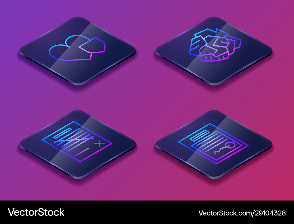 Set isometric line heart with shield delete file Set isometric line heart with shield delete file vector image