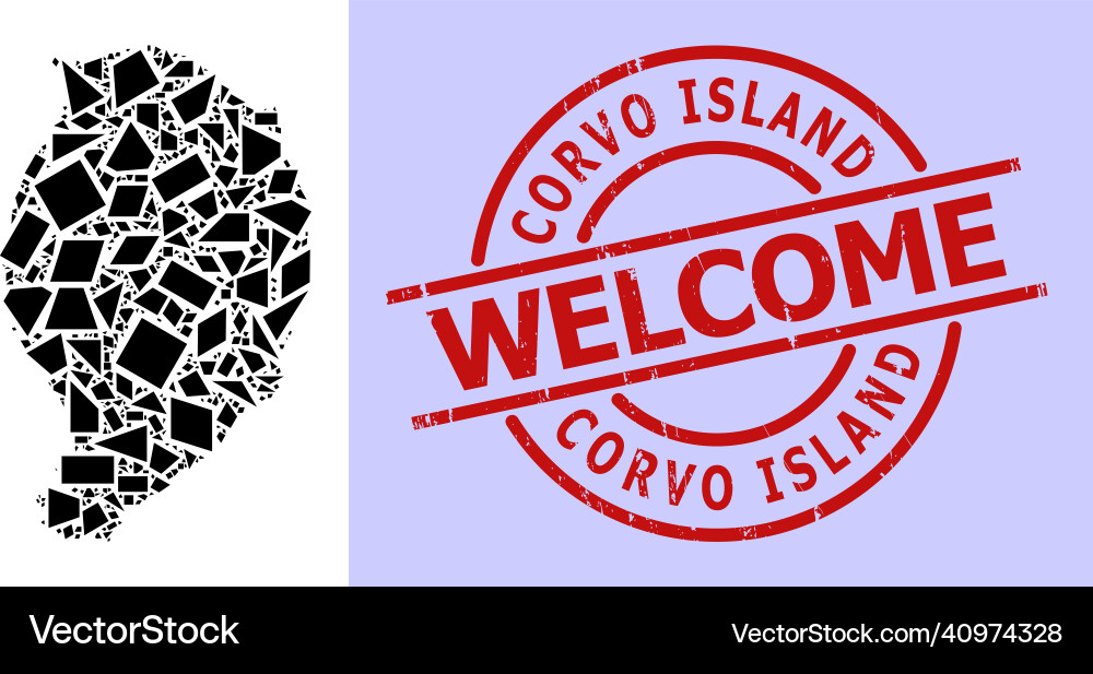 Simple geometric mosaic map of corvo island Vector Image
