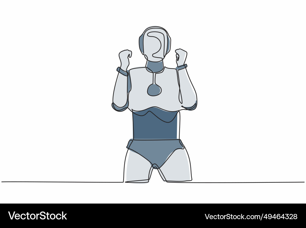 Single continuous line drawing robot standing Single continuous line drawing robot standing vector image