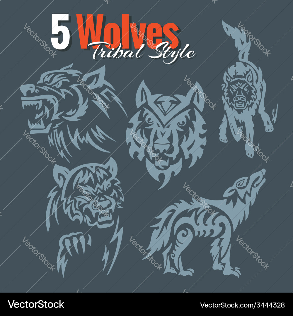 Tribal Wolves - Set of 5 Vector Image
