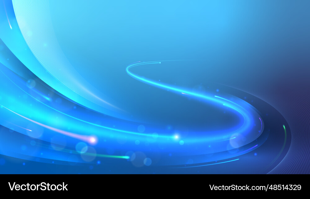 Blue abstract wavy background with bokeh elements Vector Image