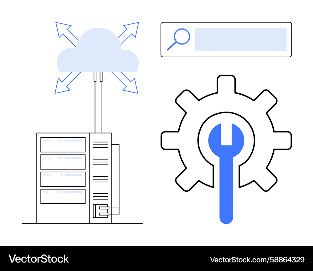 Cloud computing with server search bar and gear Cloud computing with server search bar and gear Vector Image