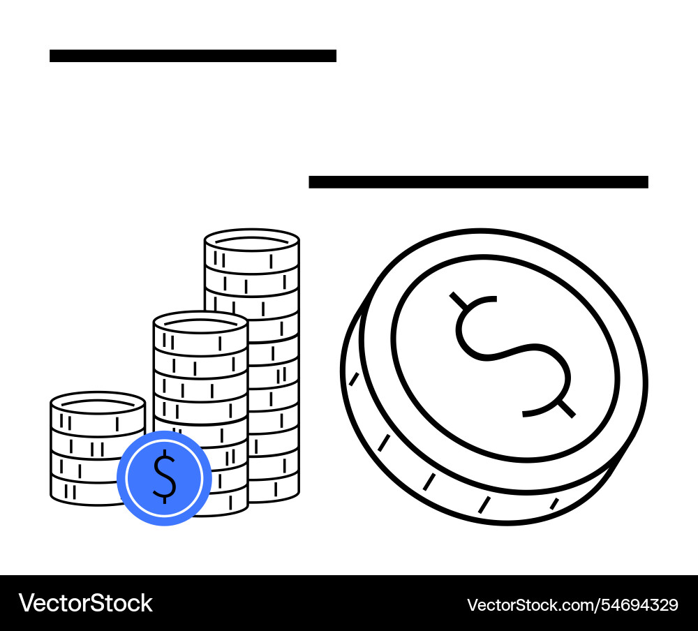 Coin stacks increasing in height with a single Coin stacks increasing in height with a single Vector Image