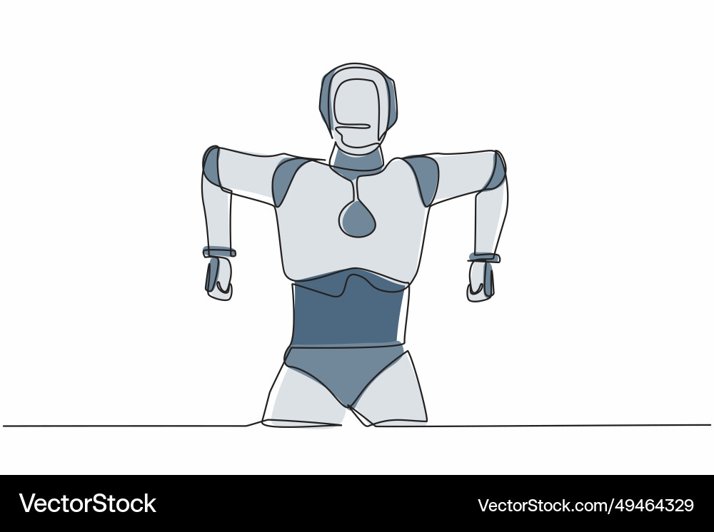 Continuous one line drawing robot standing vector image