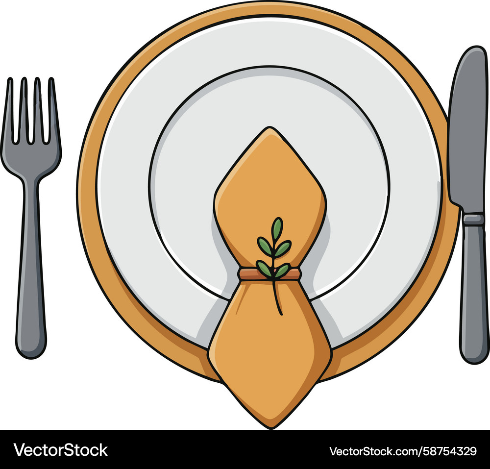 Elegant Table Setting with Plate & Cutlery Vector Image