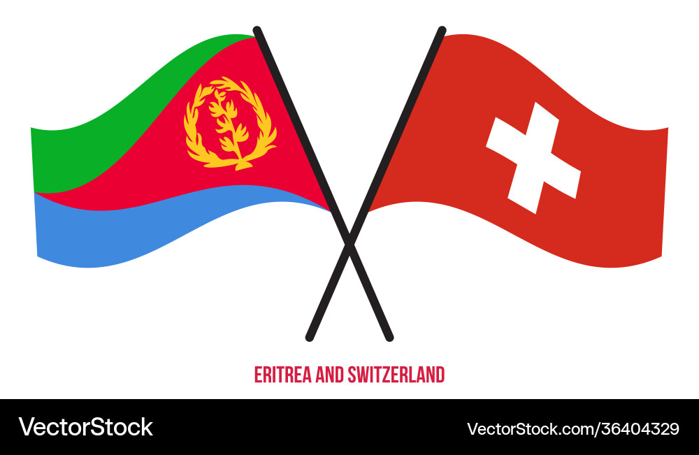 Eritrea and switzerland flags crossed waving Eritrea and switzerland flags crossed waving vector image