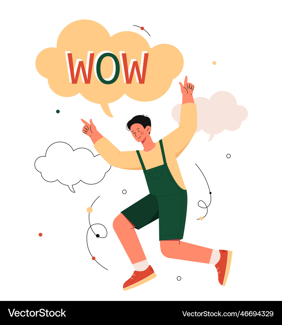 Man with wow inscription Man with wow inscription Vector Image