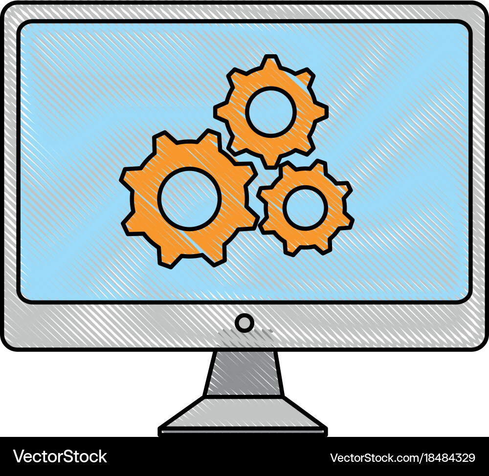 Monitor computer with gears Vector Image