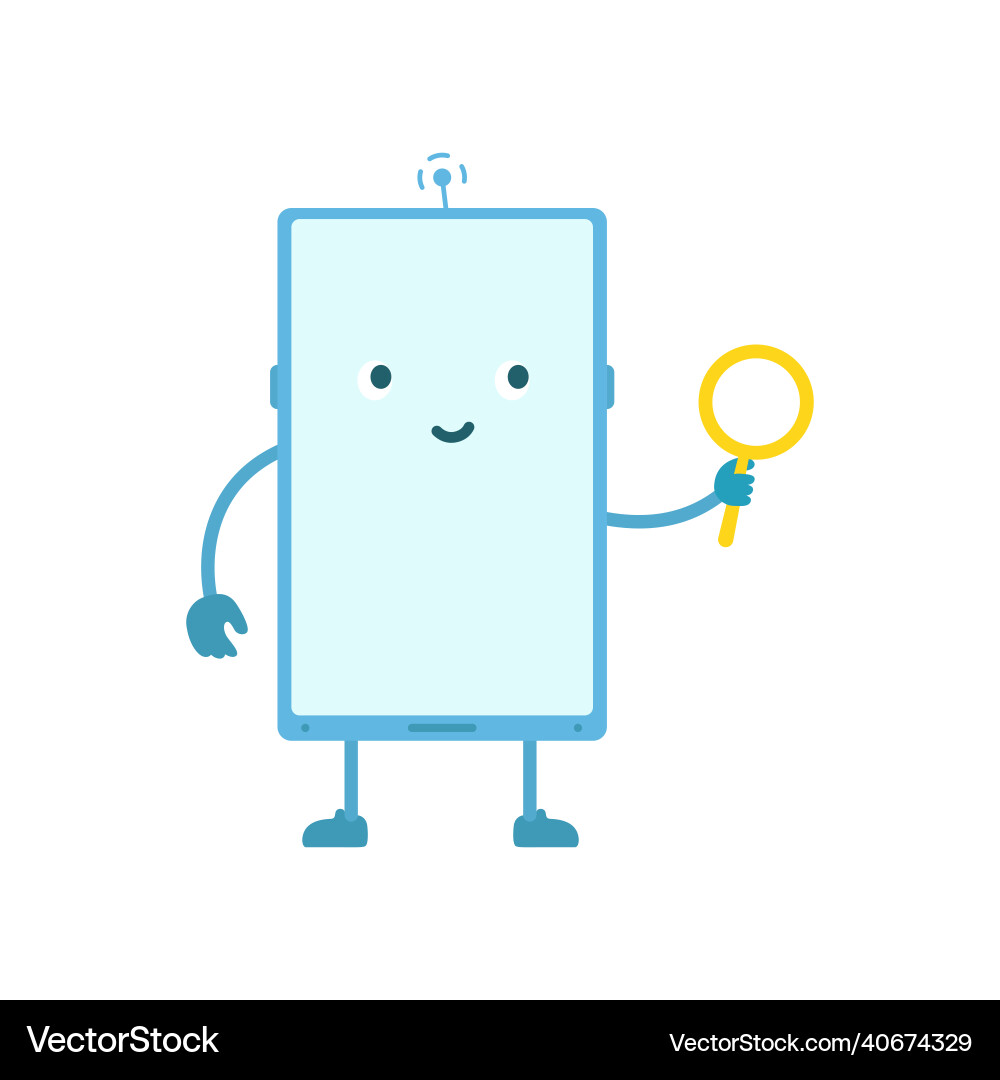 Phone character find with magnifier Vector Image