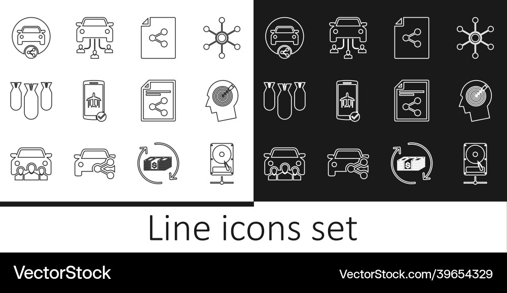Set line hard disk drive on sharing network head vector image