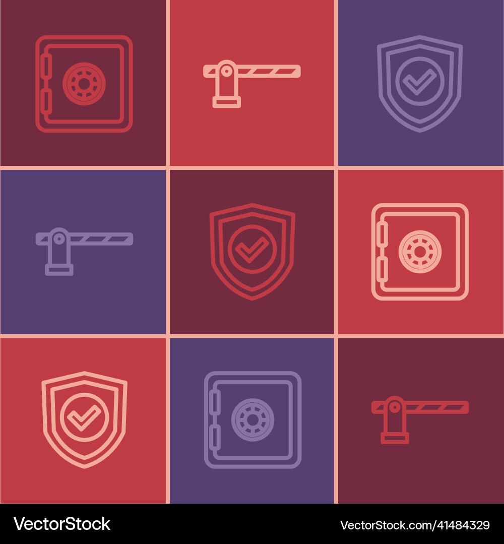Set line safe shield with check mark and parking Set line safe shield with check mark and parking vector image