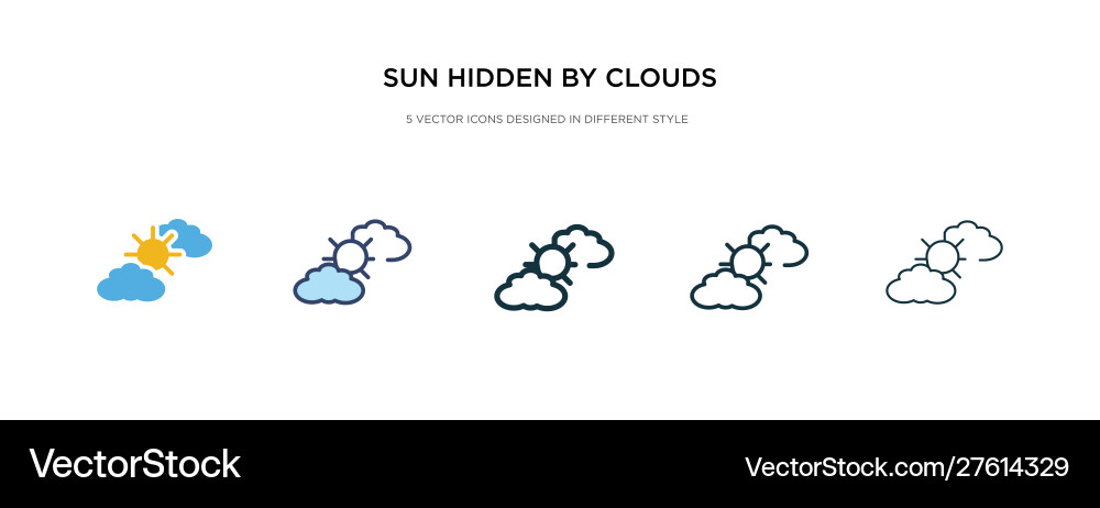 Sun hidden clouds icon in different style two vector image
