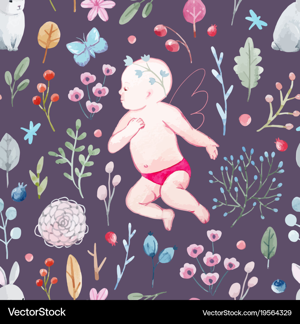 Watercolor Floral Baby Pattern Vector Image