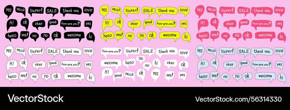 A set of speech bubbles with words in different Vector Image
