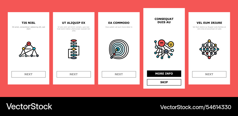 Algorithm data technology ai onboarding icons set Algorithm data technology ai onboarding icons set vector image