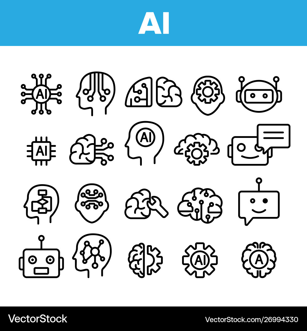 Artificial intelligence elements icons set Artificial intelligence elements icons set vector image