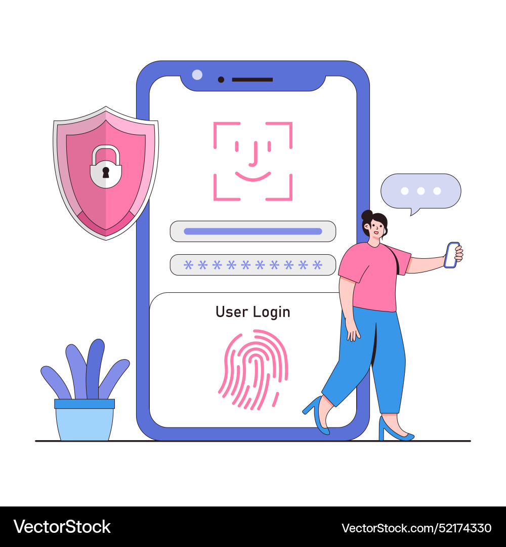 Biometric authentication concept with characters Biometric authentication concept with characters vector image
