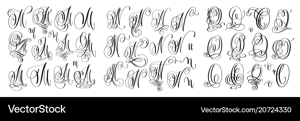 Calligraphic Letters M N O Script Font Set vector image