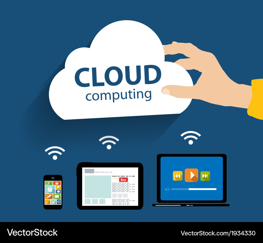 Cloud computing concept on different electronic vector image