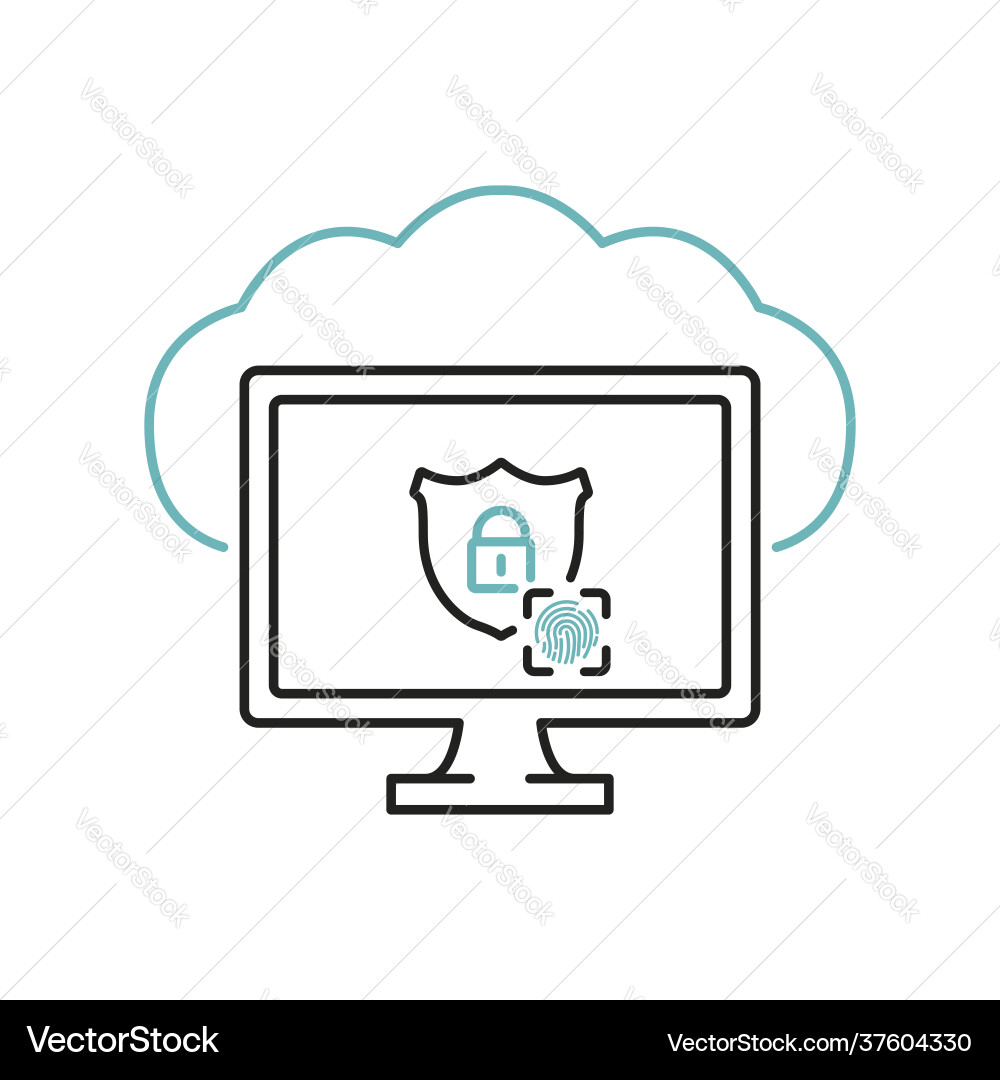 Cloud security line icon on computer screen Vector Image