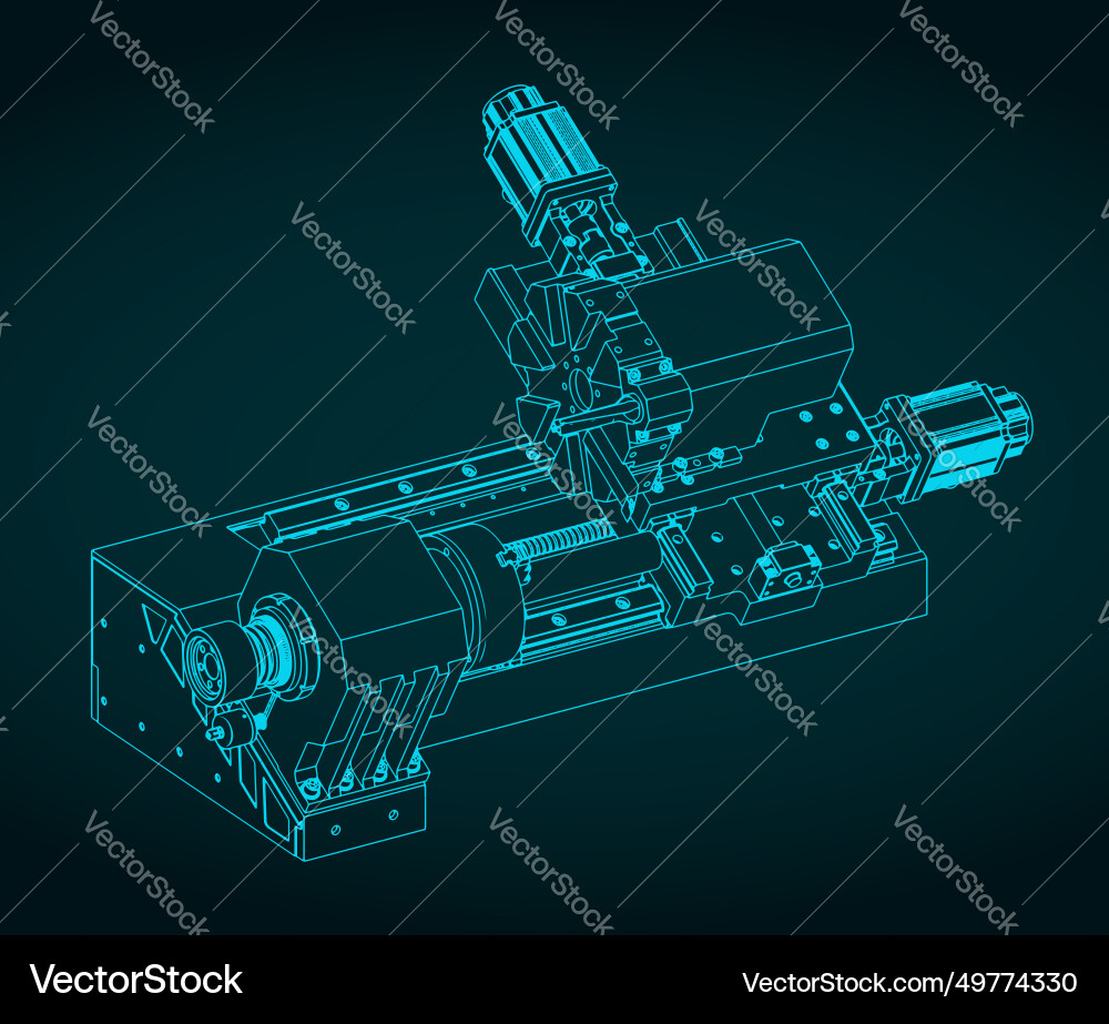 Cnc lathe machine isometric blueprint Cnc lathe machine isometric blueprint vector image
