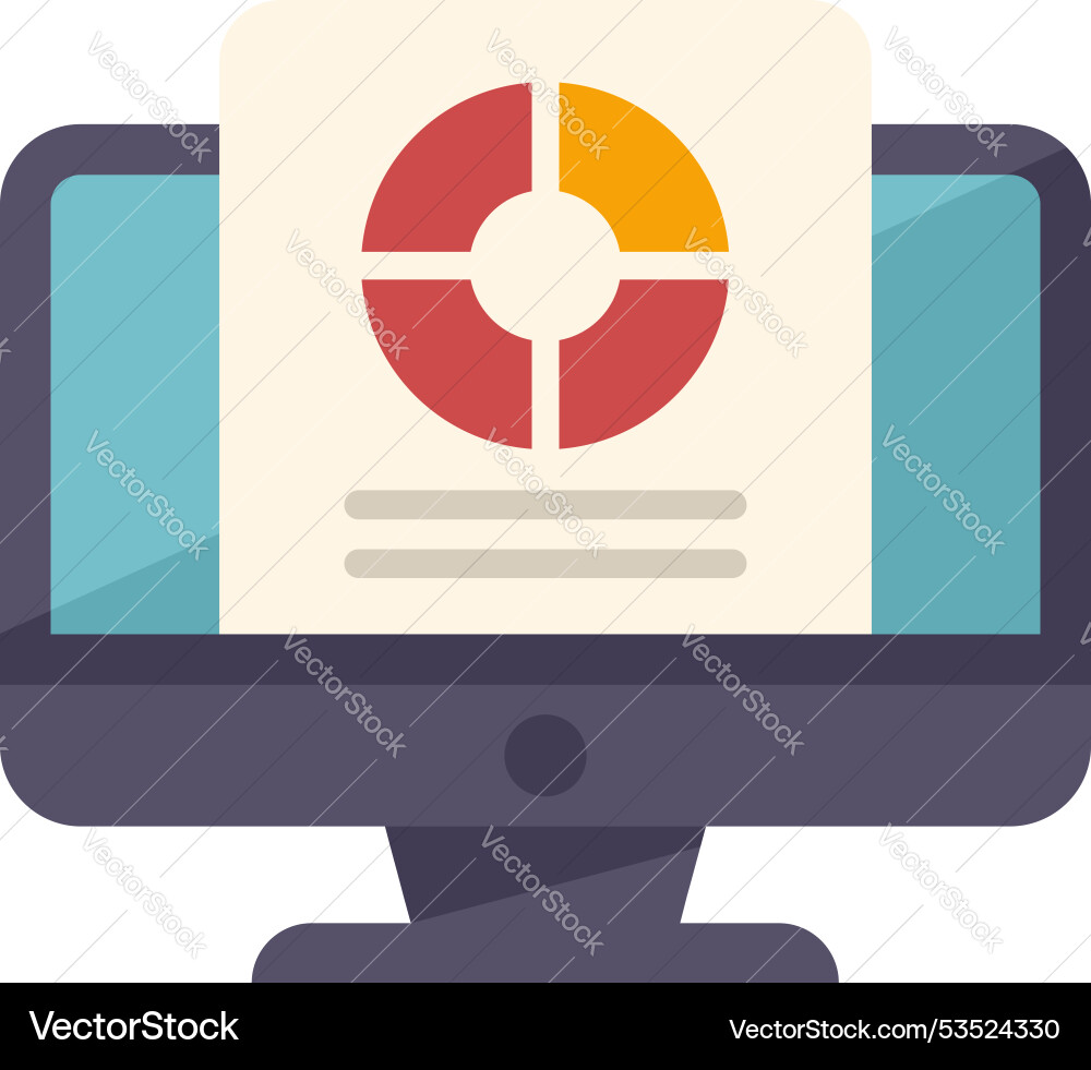 Desktop computer displaying pie chart analysis Desktop computer displaying pie chart analysis vector image