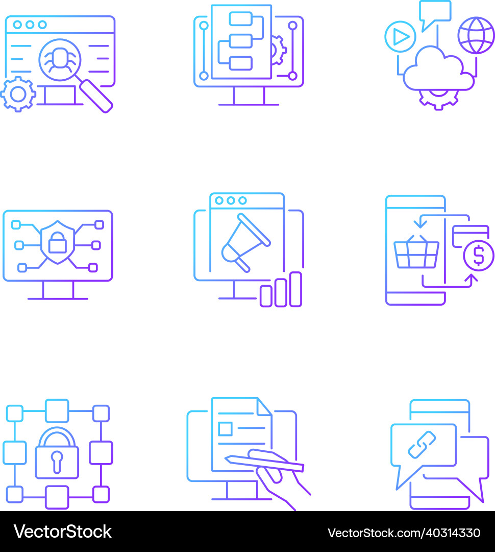 Digital proficiency gradient linear icons set Digital proficiency gradient linear icons set Vector Image