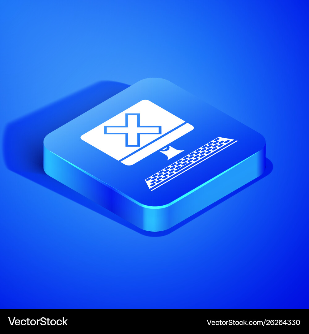 Isometric computer with keyboard and x mark icon Isometric computer with keyboard and x mark icon vector image
