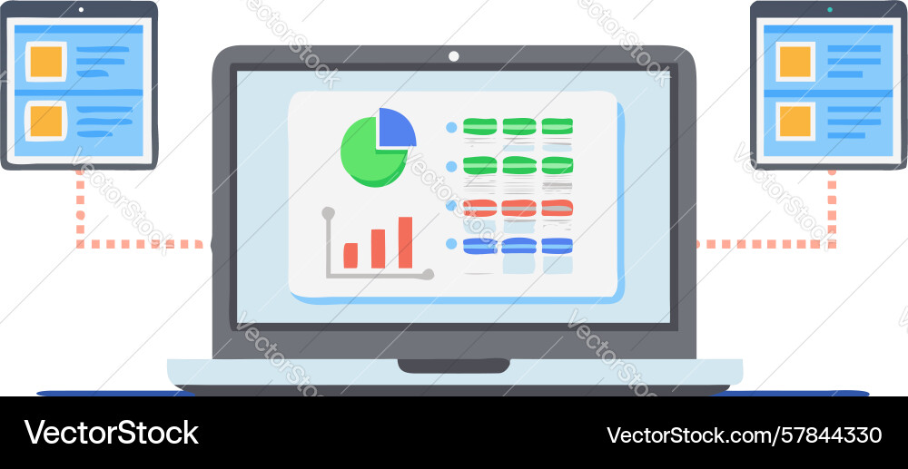 Laptop with mobile sync cross-device data Vector Image