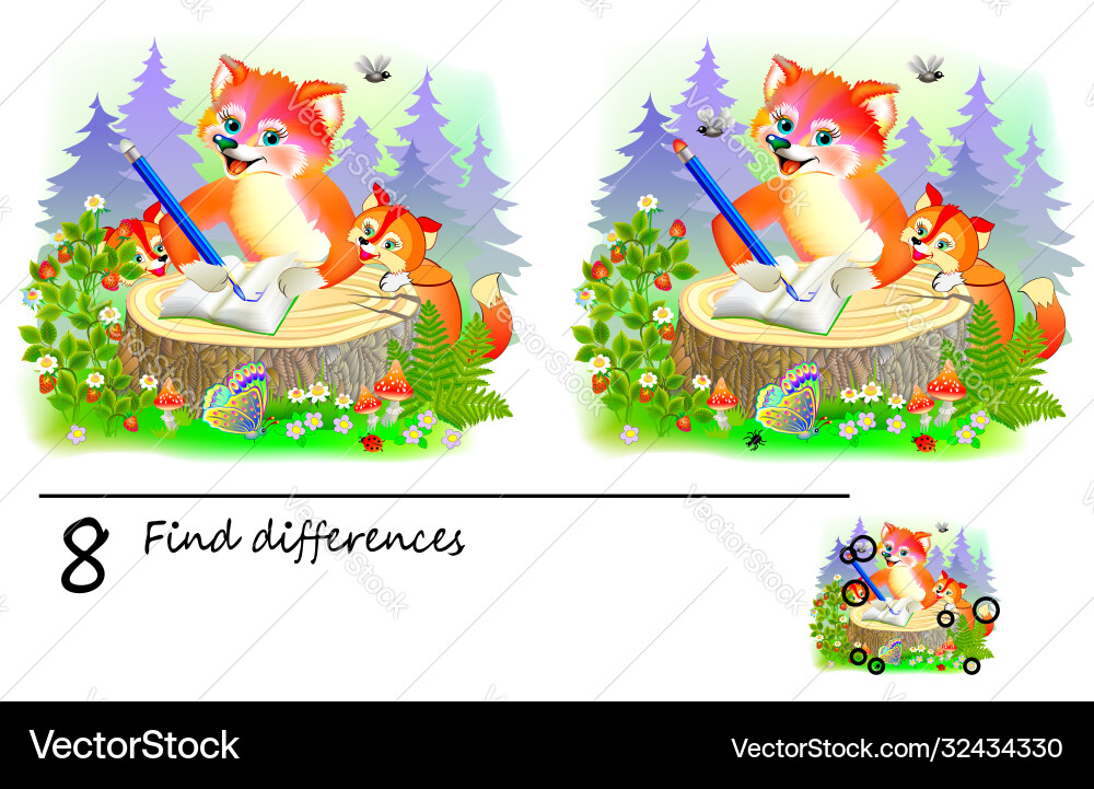 Logic puzzle game for children need to find 8 vector image
