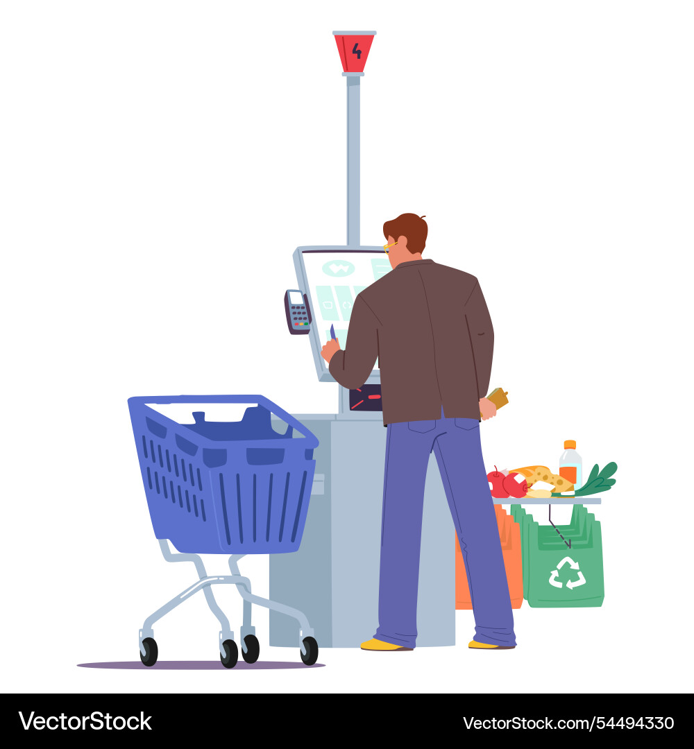 Man customer cartoon character using self-service Vector Image