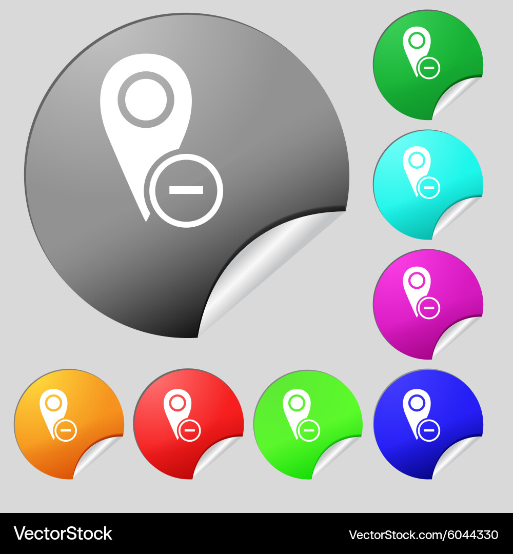 Map pointer icon sign set of eight multi colored vector image