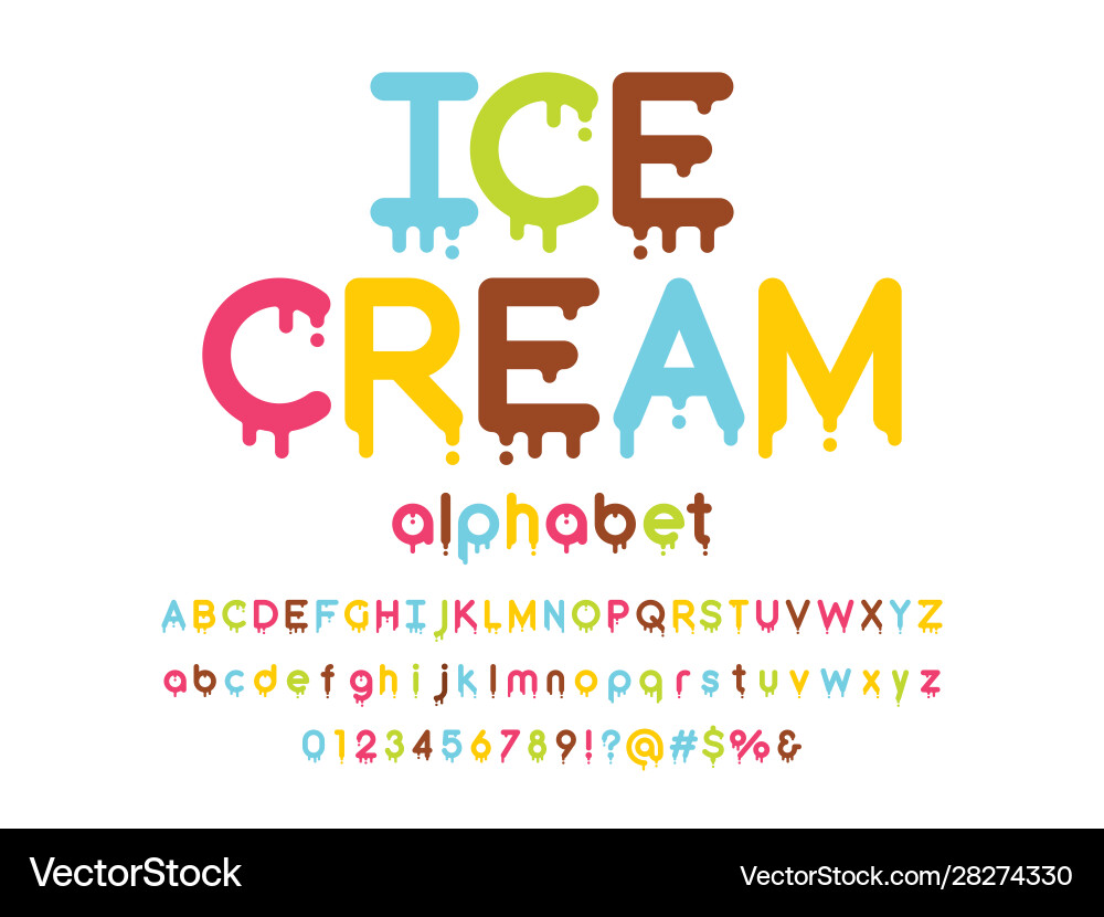 Melting Alphabet Font - Ice Cream Style Vector Image