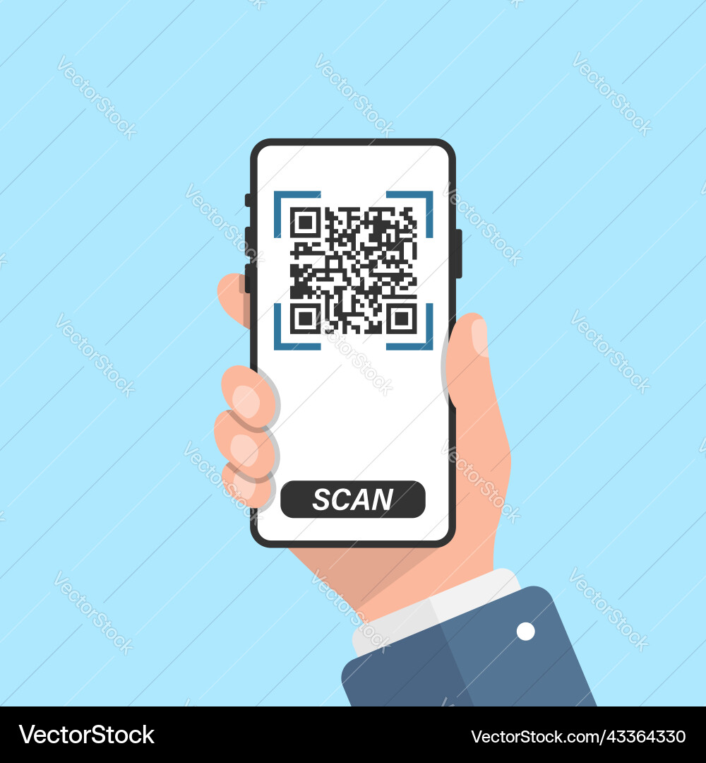 Qr code scan in flat style mobile phone scanning Vector Image