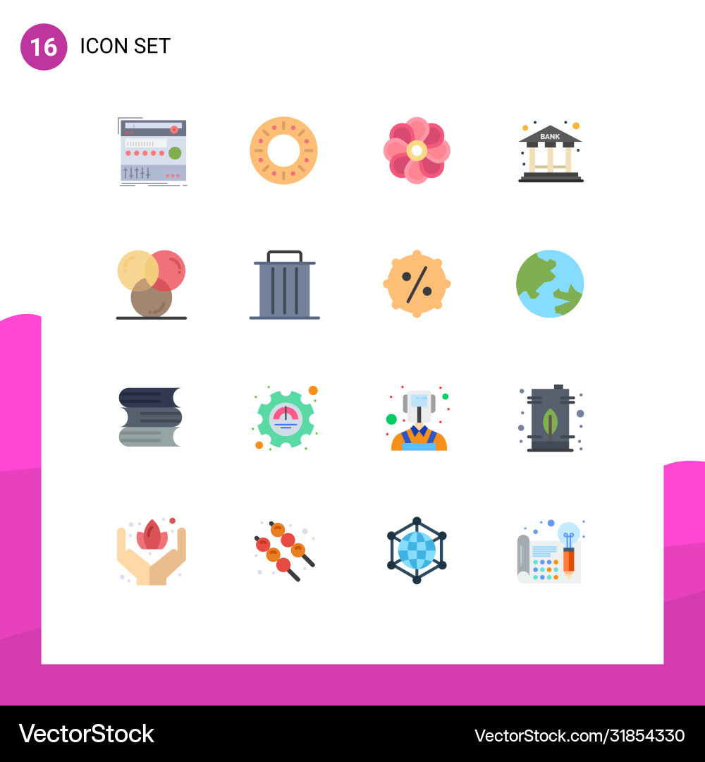 Set 16 flat colors on grid for color building vector image