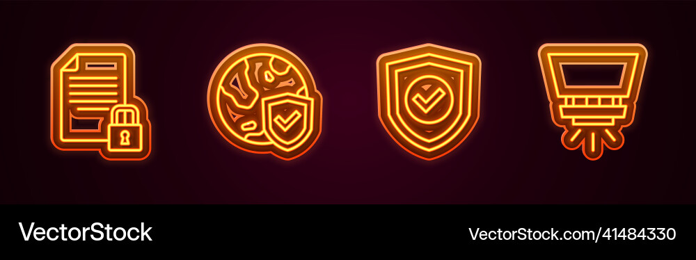 Set line document and lock shield with world Set line document and lock shield with world vector image