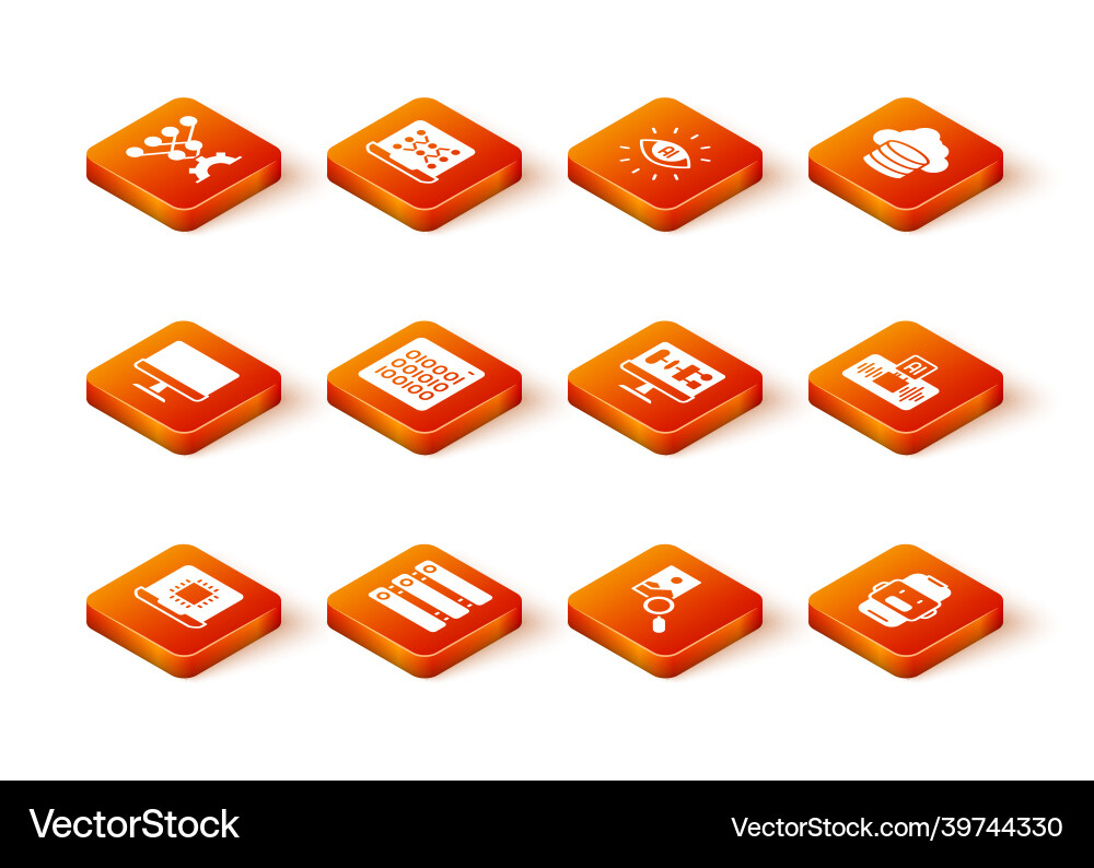 Set processor cpu server data computer monitor Set processor cpu server data computer monitor vector image