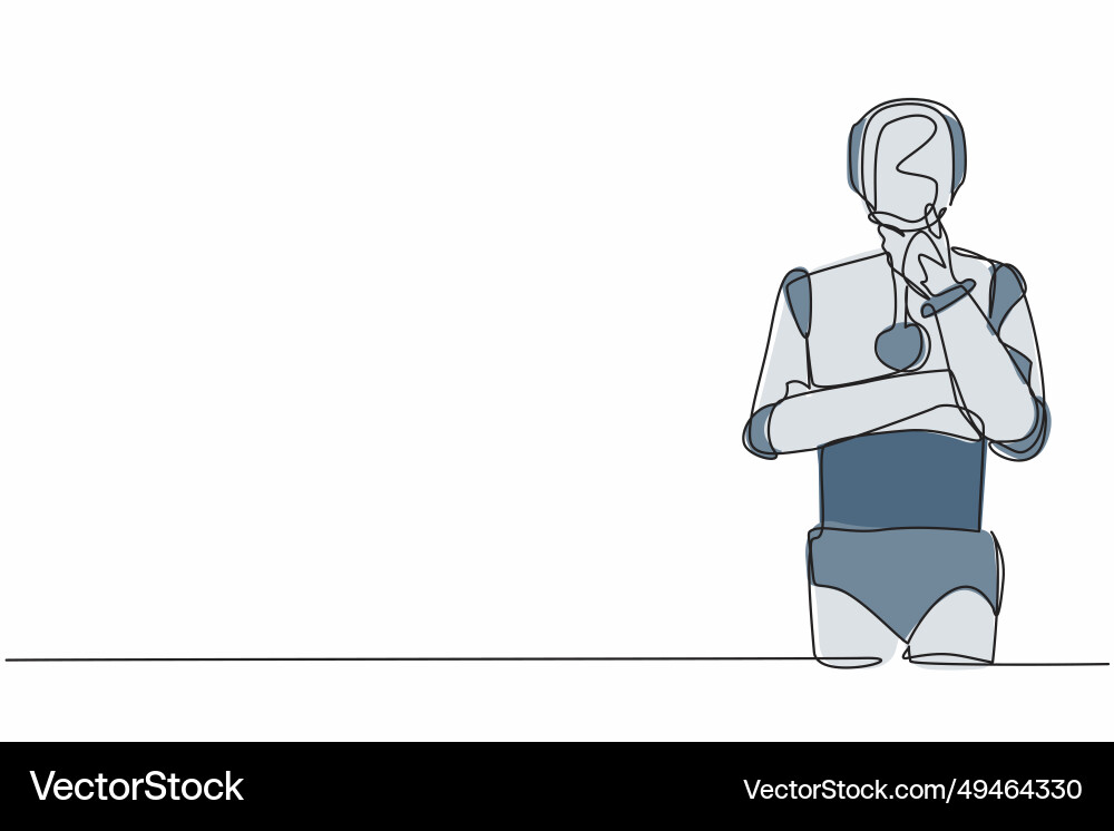 Single continuous line drawing robot standing Single continuous line drawing robot standing vector image