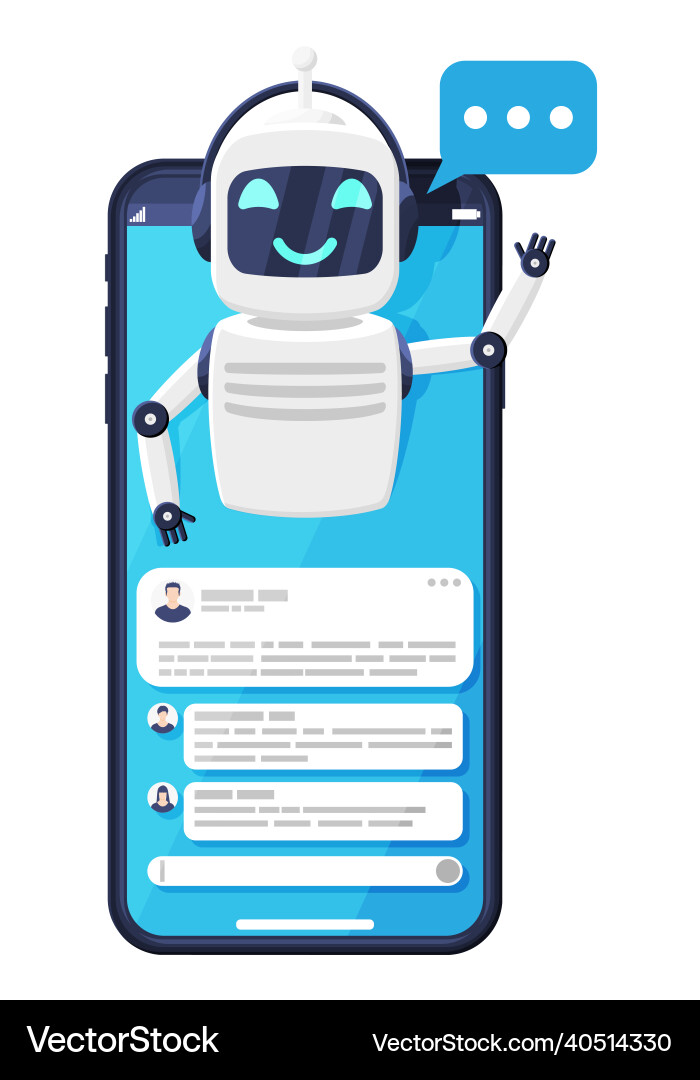 Smartphone with chat bot speak in bubble on screen Vector Image