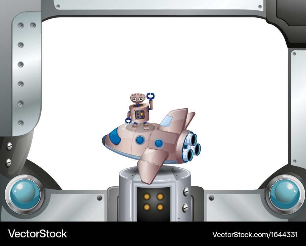 A metal frame with robot above spaceship vector image
