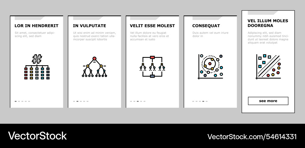 Algorithm data technology ai onboarding icons set Algorithm data technology ai onboarding icons set vector image