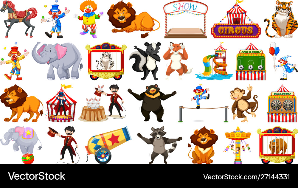 Circus set with animals rides and clowns Circus set with animals rides and clowns vector image