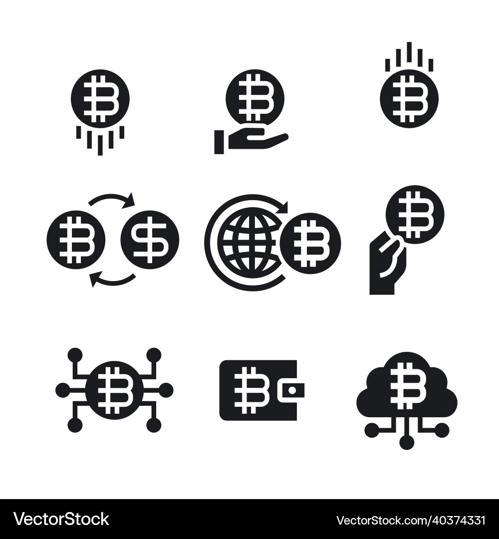 Cryptocurrency bitcoin icon set vector image