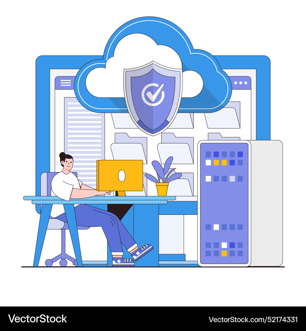 Cybersecurity solutions concept with characters vector image