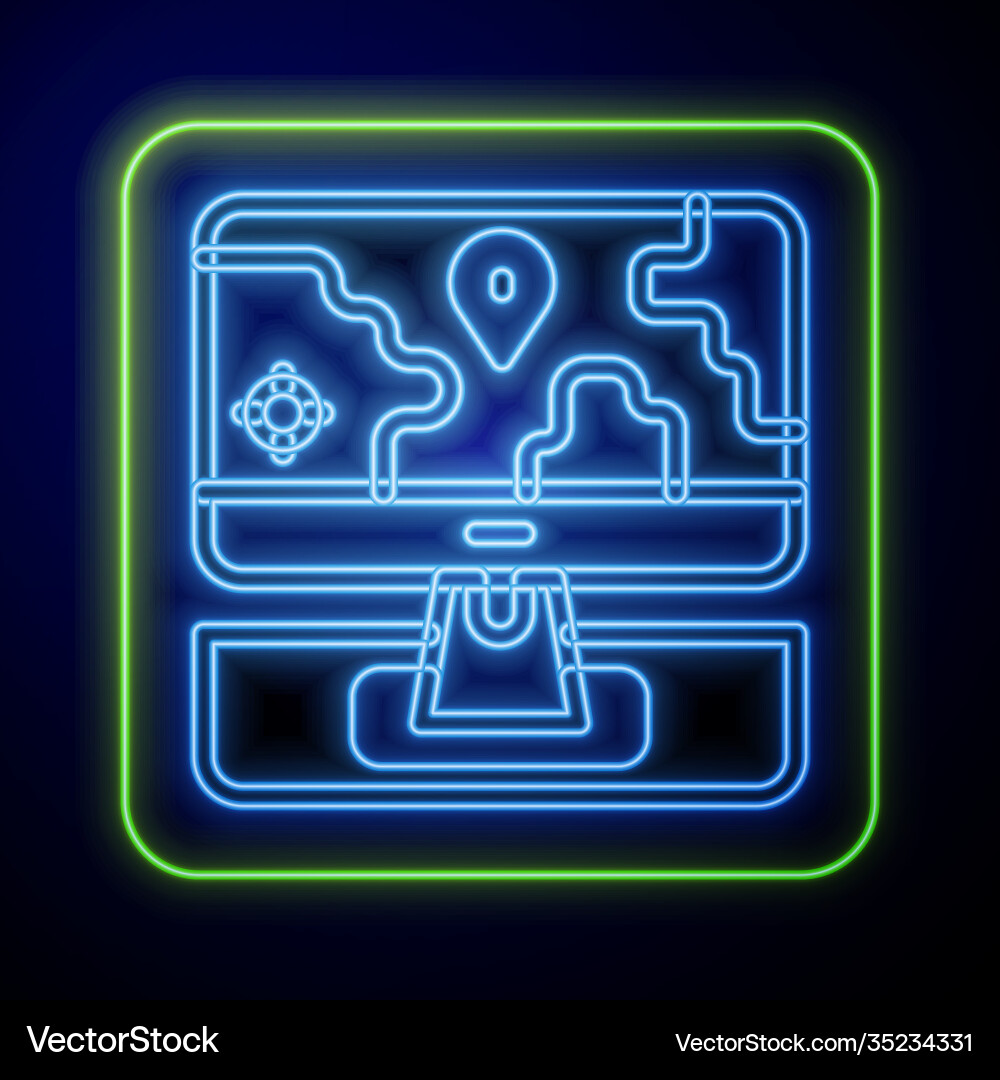 Glowing neon computer monitor and folded map Glowing neon computer monitor and folded map vector image