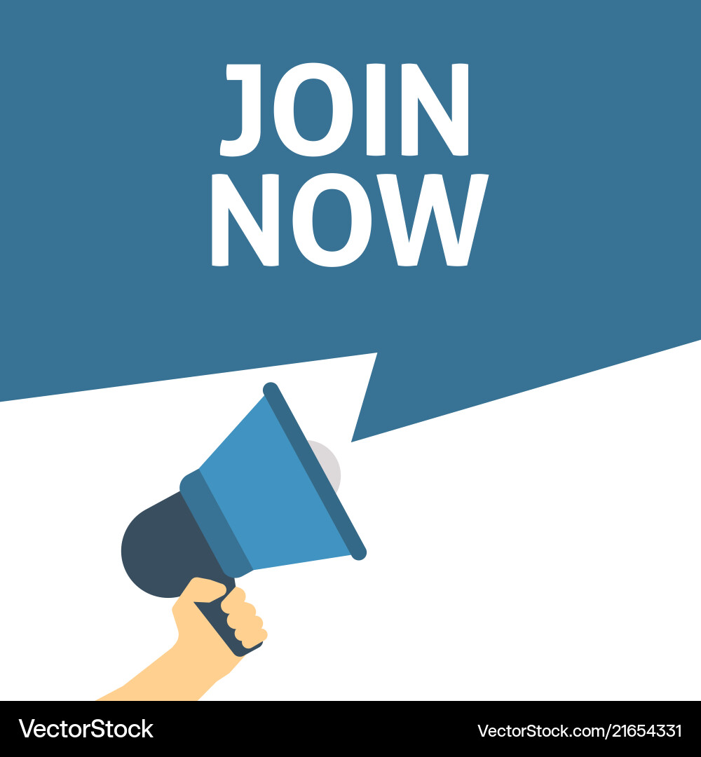 Hand holding megaphone with join now announcement Hand holding megaphone with join now announcement vector image