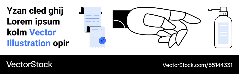 Hand pointing gesture with documents and sanitizer Hand pointing gesture with documents and sanitizer vector image
