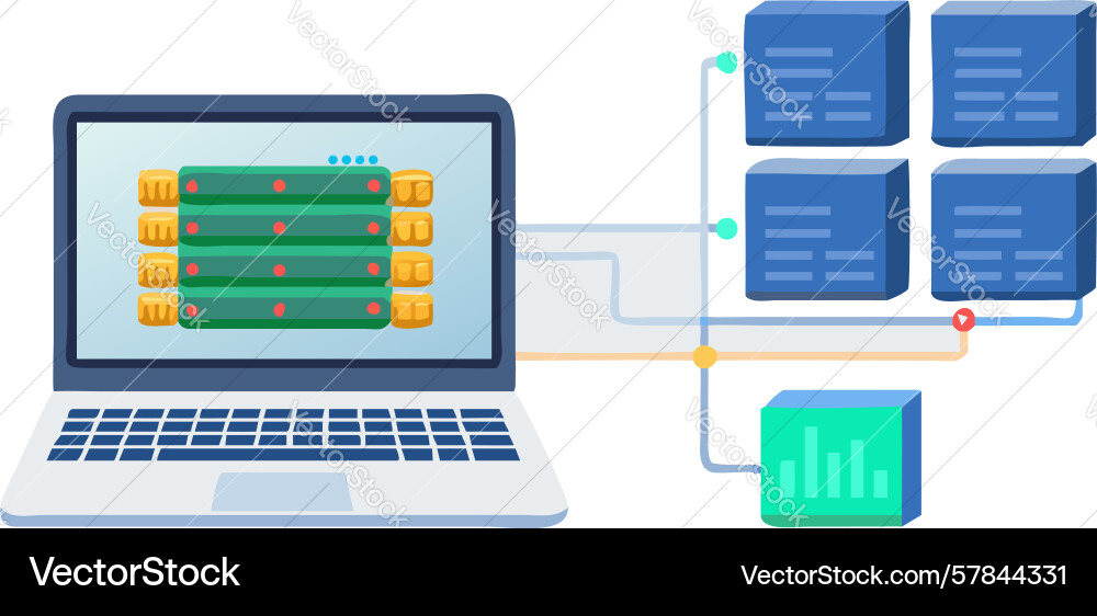 Laptops with server connection network vector image