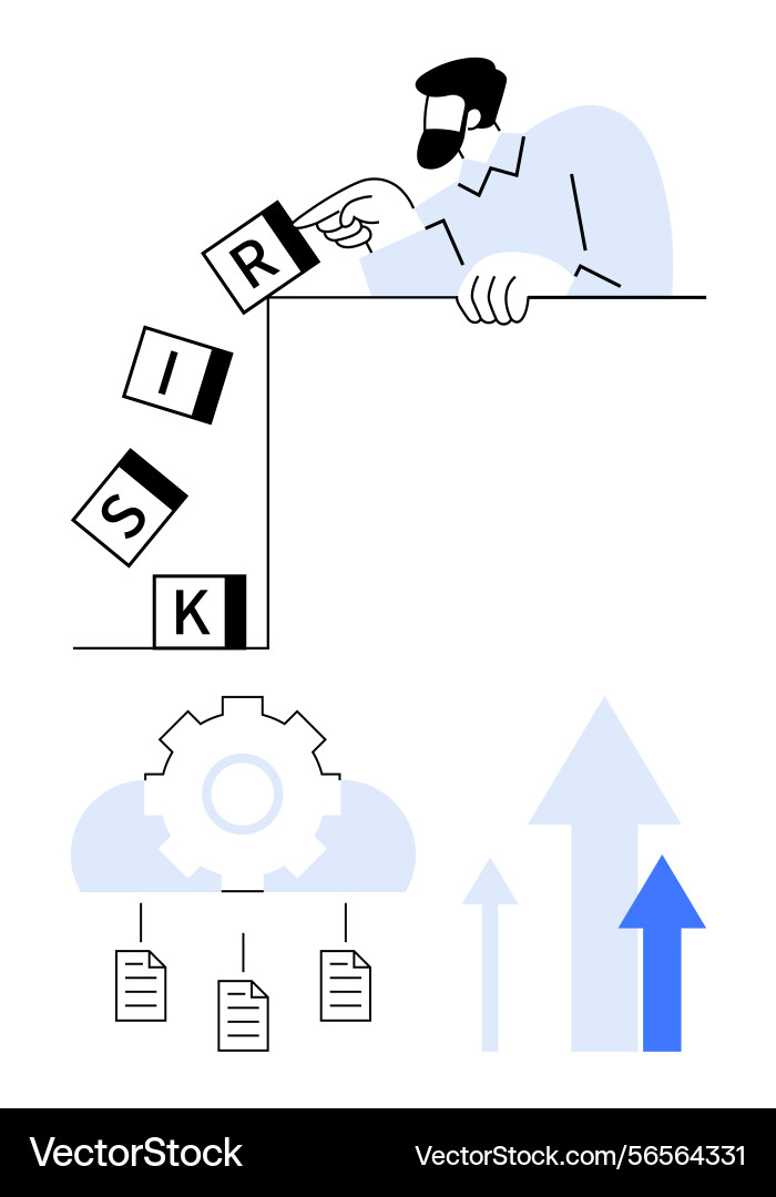 Man avoiding risk by dropping letter blocks Man avoiding risk by dropping letter blocks vector image